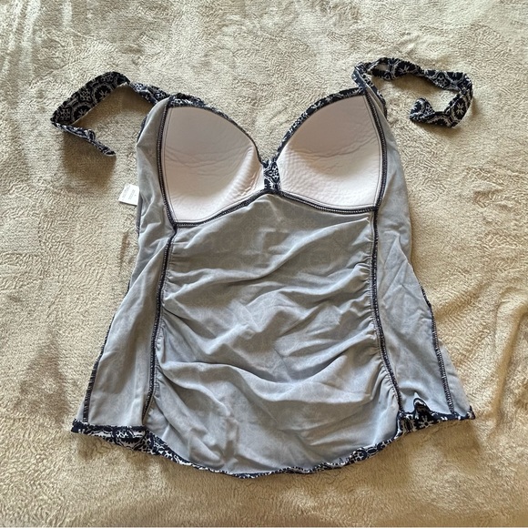 Merona navy blue and white pattern tie tankini top Size L - Picture 5 of 8